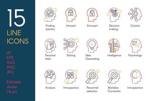 Mental activity color linear icons set vector