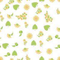 Floral seamless pattern with linden flowers. Hand drawn eco design for fabric and wrapping paper vector