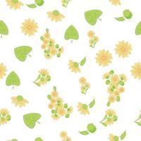 Floral seamless pattern with linden flowers. Hand drawn eco design for fabric and wrapping paper vector