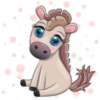Cute cartoon horse, pony for card with flowers, balloons, heart vector