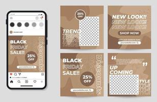 Sale square banner template for Instagram, social media posts, banners, web, and internet ads. Abstract square template with flowers, leaves, line art, shapes. Black friday banners vector