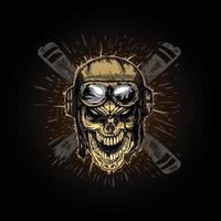 Illustration of a skull in an aviator helmet against the background of a propeller. T-Shirt and tattoo graphics vector