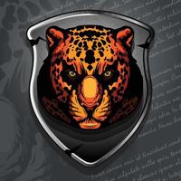 Logo of Leopard Head on knightly Shield. vector
