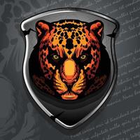 logo de cabeza de leopardo en escudo caballeresco. vector