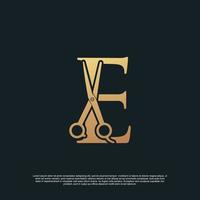 Creative letters E with combination simple scissors Premium Vector