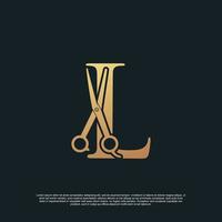 Creative letters L with combination simple scissors Premium Vector