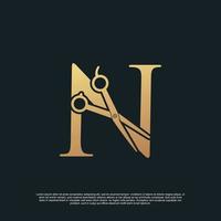 Creative letters N with combination simple scissors Premium Vector