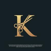 Creative letters K with combination simple scissors Premium Vector