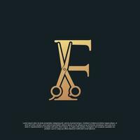 Creative letters F with combination simple scissors Premium Vector