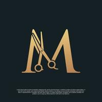 Creative letters M with combination simple scissors Premium Vector