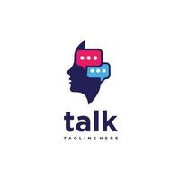 Talk lettering letter mark on chat bubble face icon logo vector sign