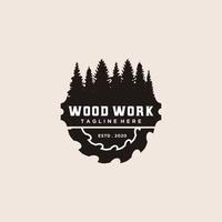 Wood work sawmill emblem logo design vector illustration.