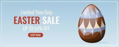 Easter sale. Large decorated chicken egg. Vector illustration for the spring holiday. Horizontal banner, flyer, poster
