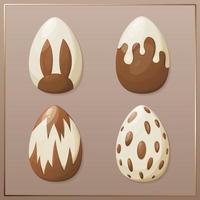 A collection of decorated Easter eggs decorated with chocolate in a golden frame. Vector illustration for spring religious holiday. For banner, poster, postcard