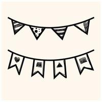 Doodle party bunting flags set for decoration vector