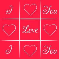 Juego de tres en raya con letras y patrón de amor al corazón. corazón signo signo amor tarjeta diseño plano vector