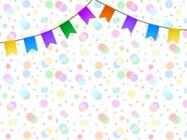 Festive flags are raised on a garland, against the background of colorful flying confetti vector