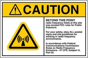 Safety Sign Marking Label Symbol Pictogram Standards Caution BEYOND THIS POINT radio frequency fields at this site may exceed FCC rules for Public Exposure vector