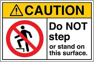 Safety Sign Marking Label Symbol Pictogram Standards Caution Do NOT step or stand on this surface vector