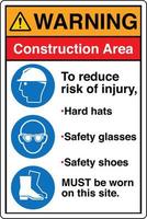 Safety Sign Marking Label Symbol Pictogram Standards Warning Construction Area Hard hat Safety glasses Safety shoes MUST be worn on this site vector