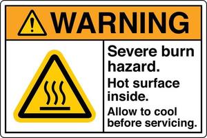 Safety Sign Marking Label Symbol Pictogram Standards Warning Severe burn hazard Hot surface inside Allow to cool before servicing vector