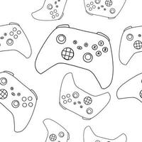 Seamless pattern of game controllers. Vector illustration in hand-drawn outline flat style on white background