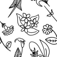 Seamless pattern with flowers in outline doodle style on a white background. Sketch for coloring. vector