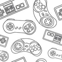 Seamless pattern of game controllers. Vector illustration in hand-drawn outline flat style on white background