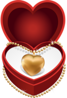 goud halsband met goud hart in rood fluweel doos png