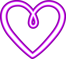 Vibrant PNG neon heart. Glowing colorful neon light in heart shape. Linear shining illustration, good for decorations, frames, text, Valentine's design and for other purposes.