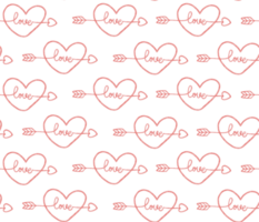 cute watercolour pattern seamless background love word hand writing in heart with arrow line art png
