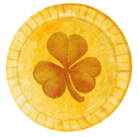 watercolour st Patrick golden clover leaf coin cartoon hand painting png