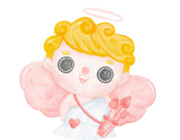 cute watercolour happy cheerful smile Valentine love cupid boy blonde curly hair png