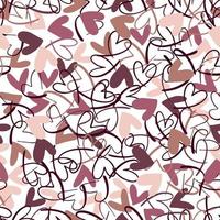 Seamless subtle colors pattern with hand drawn hearts. Vector repeating texture. Repeatable backdrop with drawn outlined and filled hearts.