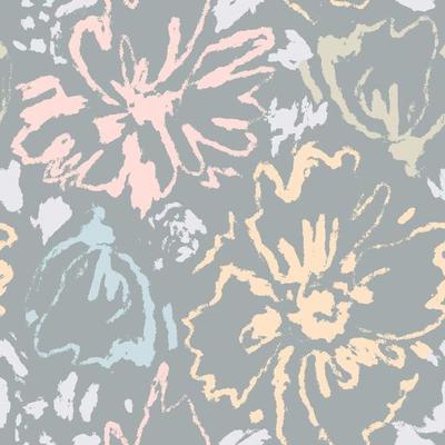Vector seamless pattern with hand painted wild flowers, subtle colors botanical illustration, floral elements, hand drawn repeatable background. Artistic backdrop.