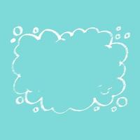 Abstract cloud drawn shape. Vector illustration white linear callout cloud on blue square card. Slogan or quote template cartoon style.