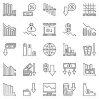 conjunto de iconos de esquema de devaluación - símbolos de concepto de depreciación de moneda vector