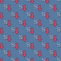 Dollar Devaluation with Falling Arrow vector colored seamless pattern