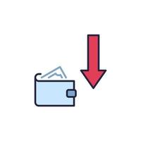 Falling Arrow with Wallet vector Devaluation concept colored icon