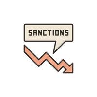 flecha roja que cae con el icono de color de la burbuja del discurso de las sanciones económicas vector