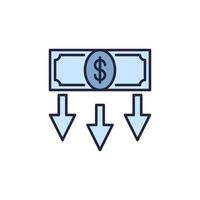 Falling Arrows and Dollar Banknote vector Devaluation colored icon