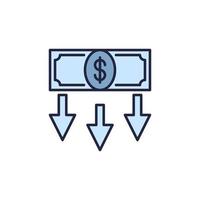 Falling Arrows and Dollar Banknote vector Devaluation colored icon