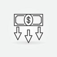 billete de dólar con flechas vector concepto de devaluación icono lineal