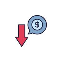 Speech Bubble with Dollar Sign and Arrow vector Devaluation colored icon