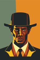 hombre afroamericano con sombrero y traje. ilustración vectorial vector