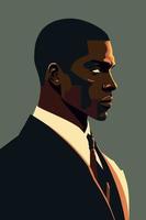 Portrait of a black man in a suit. Vector illustration.