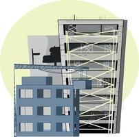 construcción de edificios con vector de dibujos animados de grúa