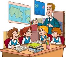 teacher and students are studying in the classroom cartoon vector