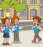 a group of students kids talking cartoon vector