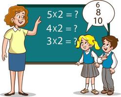 teacher and students are studying in the classroom cartoon vector